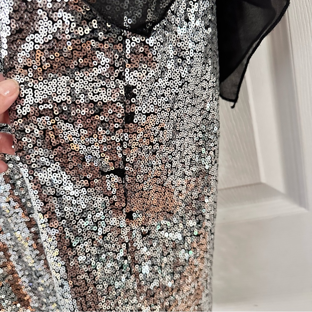 Rose gal Silver Sequins Dress Plus Size 3X / US 20 with Black Overlay, Stretchy - Picture 9 of 13